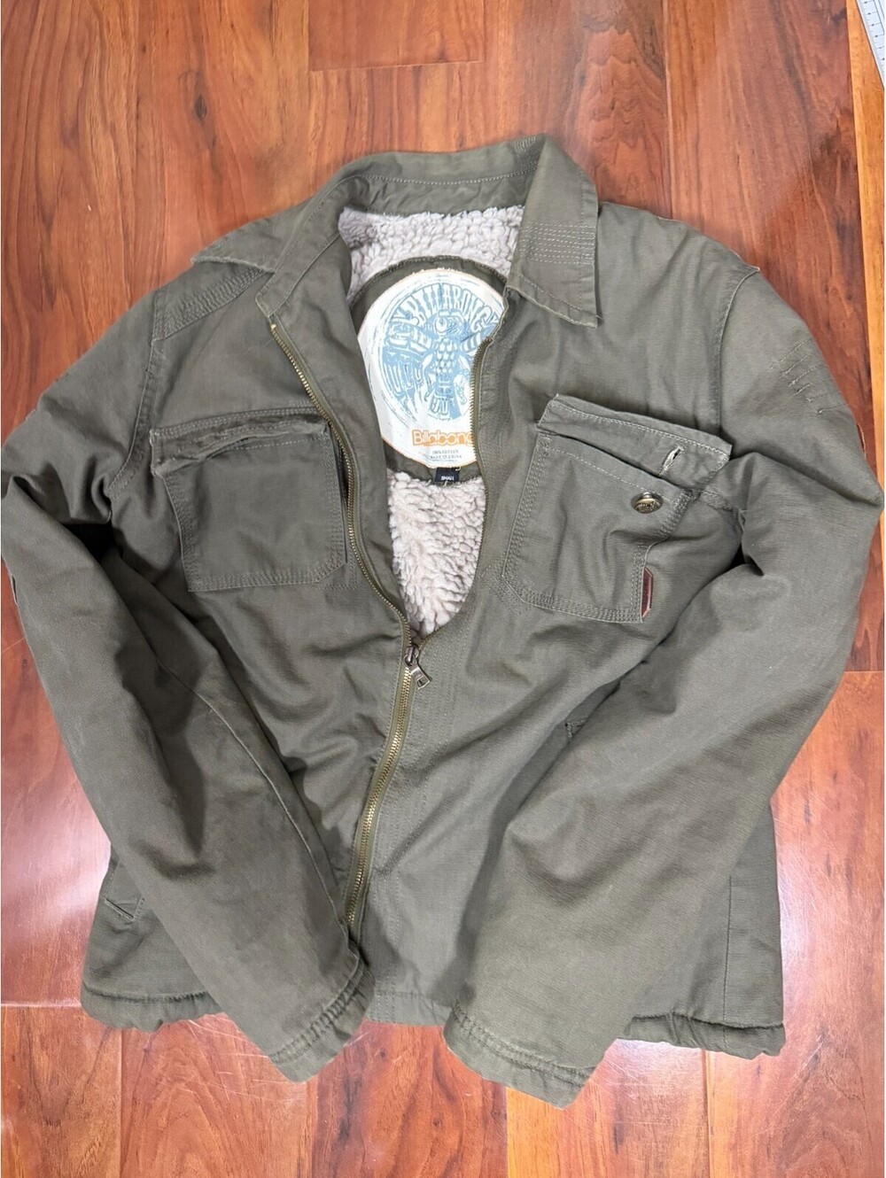 Y2K Billabong SZ S Olive Full Zip Surf Skate Workwear Utility Sherpa Jacket